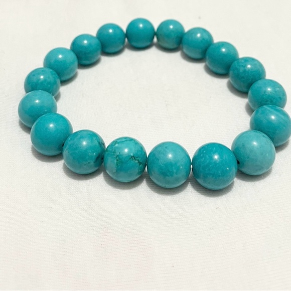 Other - 12mm Turquoise (synthetic) bead bracelet handmade Unisex New
